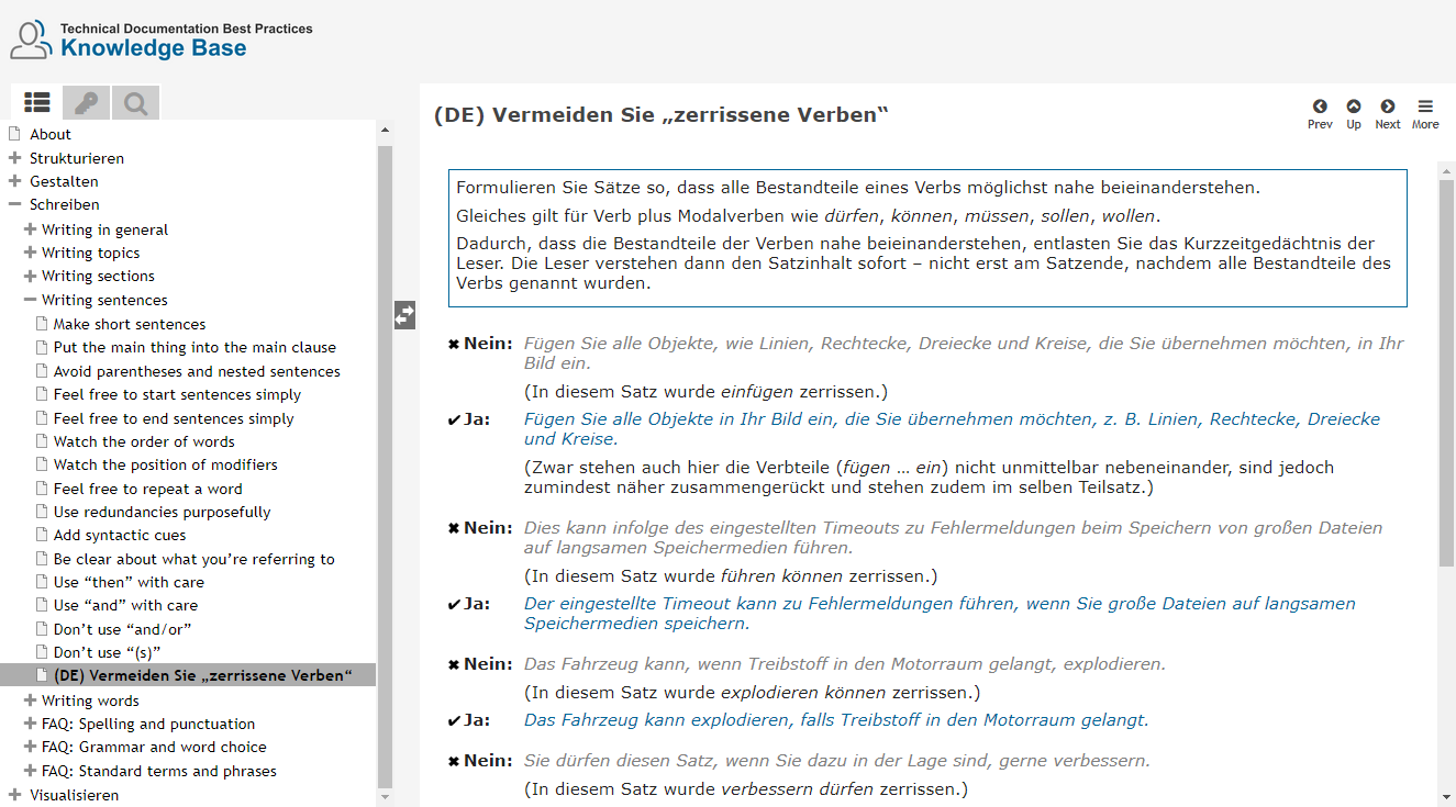 Beispielseite aus der Knowledge Base Best Practices für Technische Dokumentation