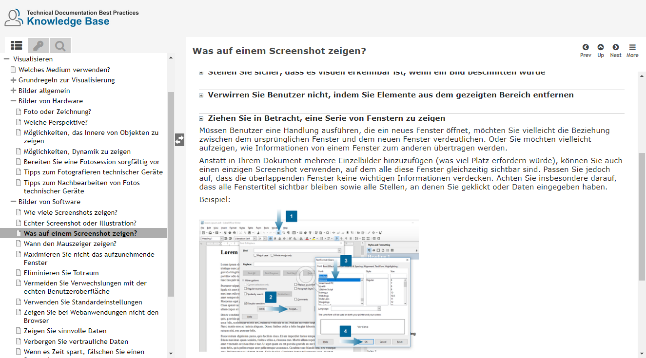Beispielseite aus der Knowledge Base Best Practices für Technische Dokumentation