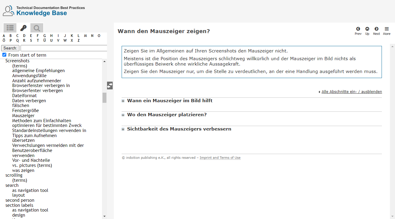 Beispielseite aus der Knowledge Base Best Practices für Technische Dokumentation