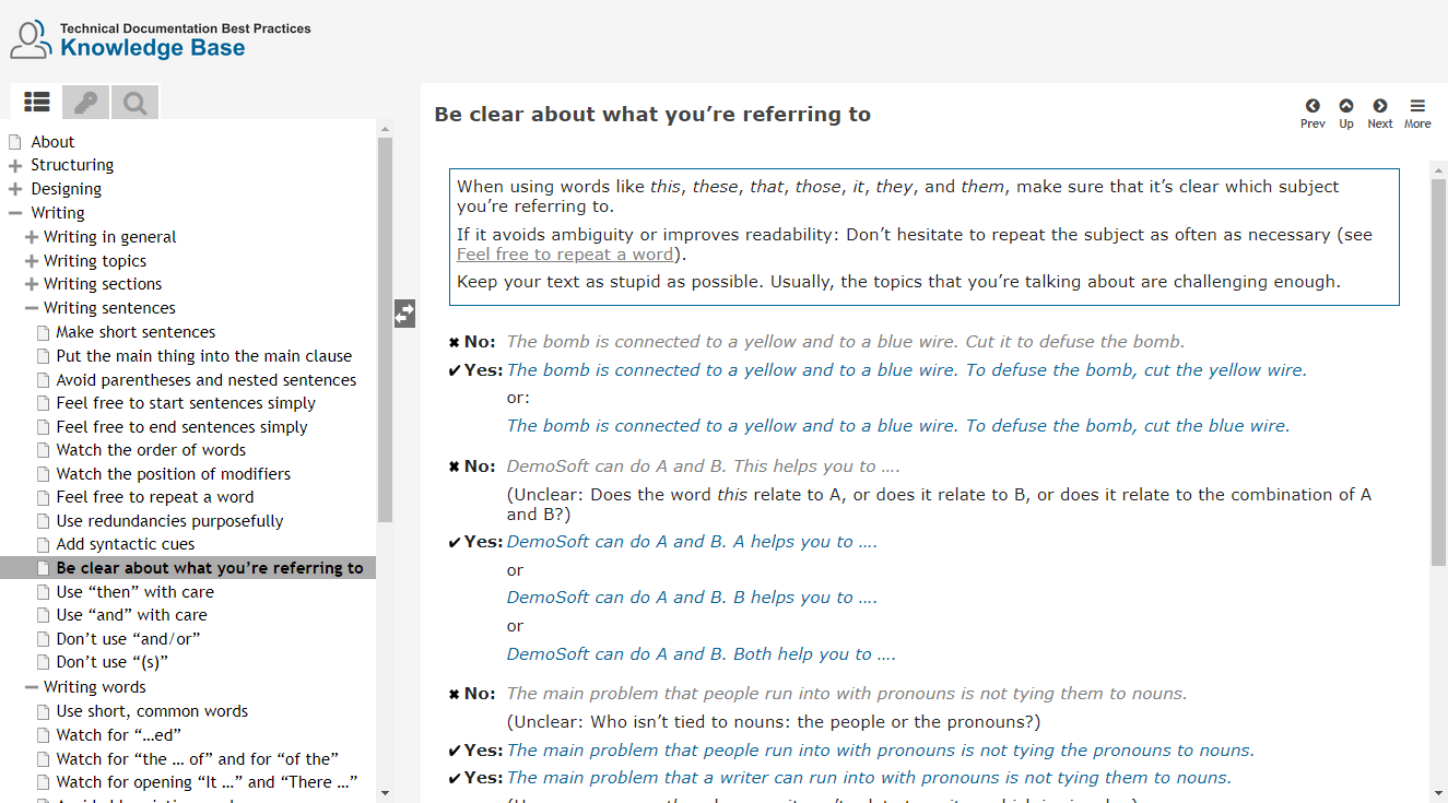 Example page of the Technical Documentation Best Practices Knowledge Base