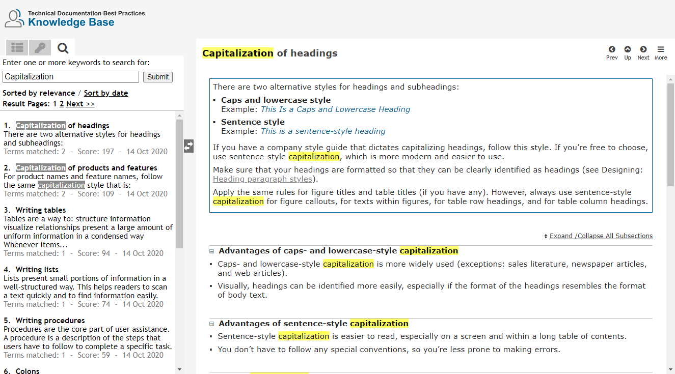 Example page of the Technical Documentation Best Practices Knowledge Base